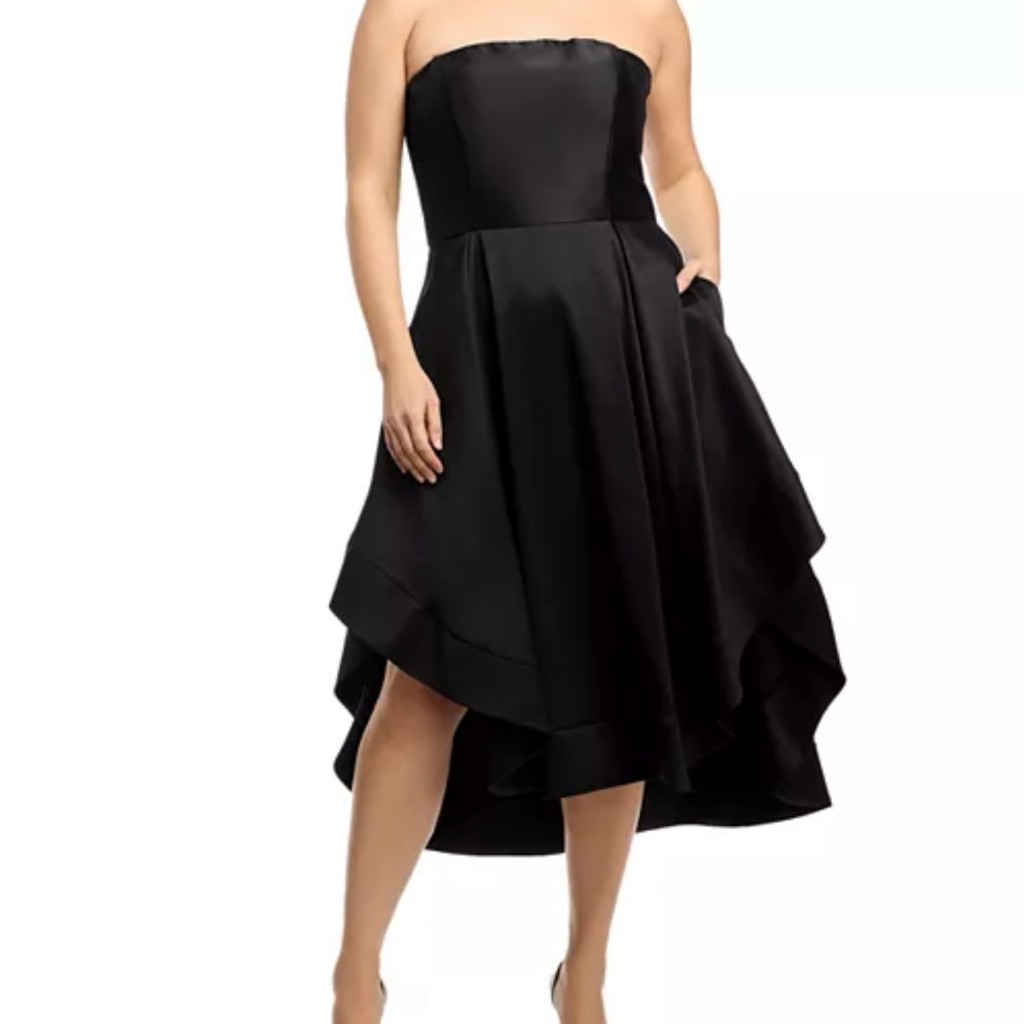 Aqua Mikado Black Strapless Midi Dress Size 16